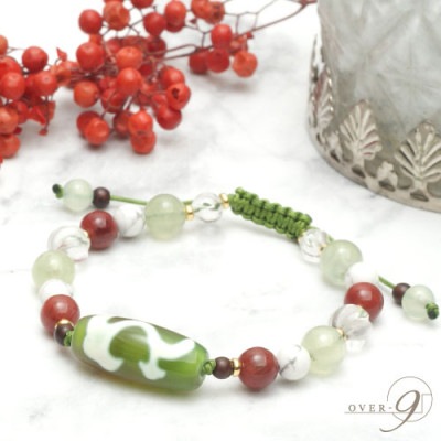 SWEET GREEN TEA 〜甘い癒し〜老玉髄 緑 如意天珠ブレスレット【メール便不可】アンデシン / プレナイト|アクセサリー|如意観音天珠（ニョイカンノン）