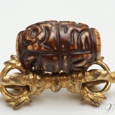 上肯龍紋天珠　八大財神呪梵字天珠　約25mm×15mm【メール便不可】 r 財運 金運 チベットの財神様|一粒単位|財神天珠（ザイシン）