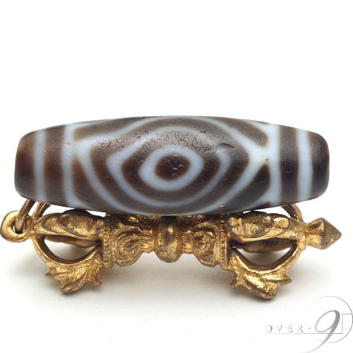 老礦天珠 金剛鳳凰眼天珠 約39mm×12mm 金剛 鳳凰眼天珠 【メール便不可】