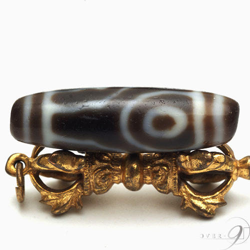 老礦天珠 特殊蓮花二眼天珠 約38mm×11mm 二眼天珠 蓮花天珠 【メール便