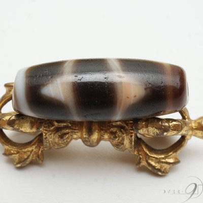 老礦天珠 紅朱砂　四線虎牙天珠　約29mm×10mm【メール便不可】【D】r|一粒単位|四線虎牙天珠(シセントラガ、しせんこが)