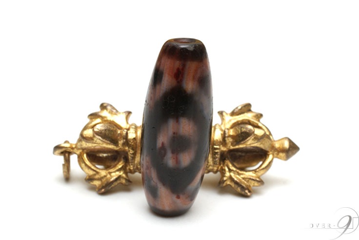 紅朱砂 虎牙三眼天珠 約29mm×11mm】【メール便不可】