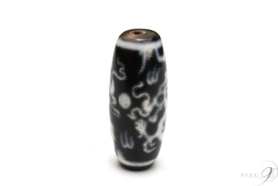 【老玉髄　黒　宝珠　双皇帝龍天珠　約29mm×12mm】【メール便不可】r|一粒単位|皇帝龍天珠（龍神天珠）
