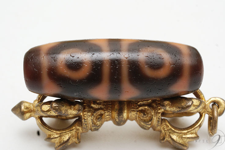 老礦天珠 四線虎牙六眼天珠 約34mm×12mm 【メール便不可】