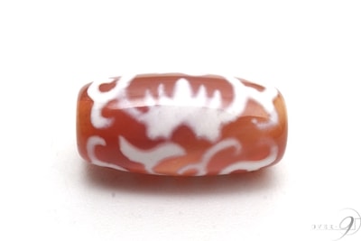 【老玉髄　赤　白　水蓮花天珠（2）　約20mm×10mm】【メール便不可】r|一粒単位|水蓮花天珠（スイレンカ）