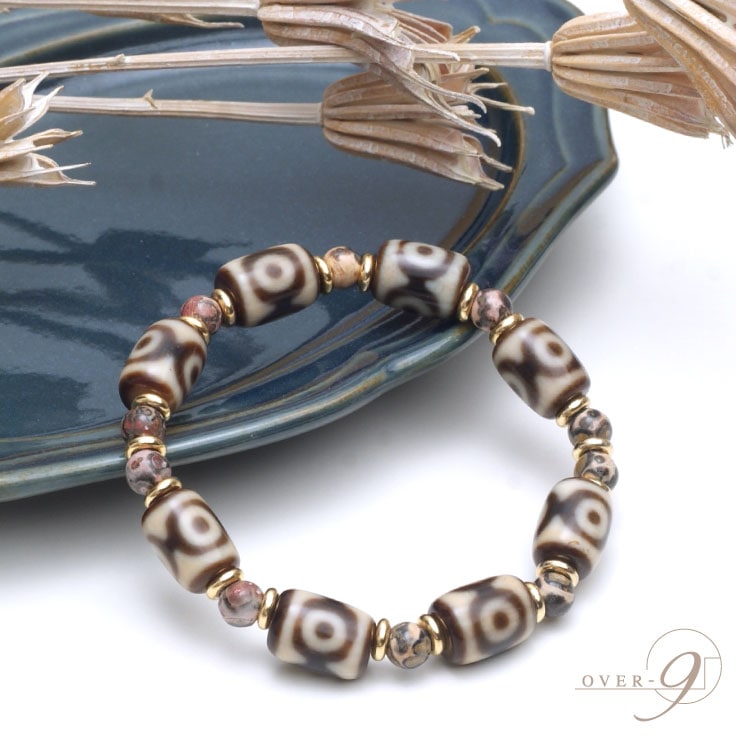 老礦 虎牙三眼天珠 吉祥ブレスレット【メール便不可】ライオライト 流