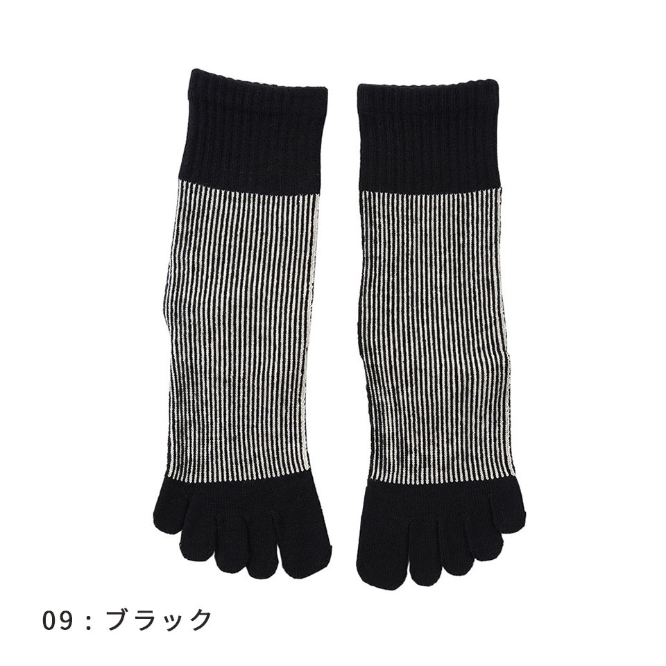 knitido コアグリップ ラメ ピンストライプ ハイクルー 5本指ソックス 23-25cm