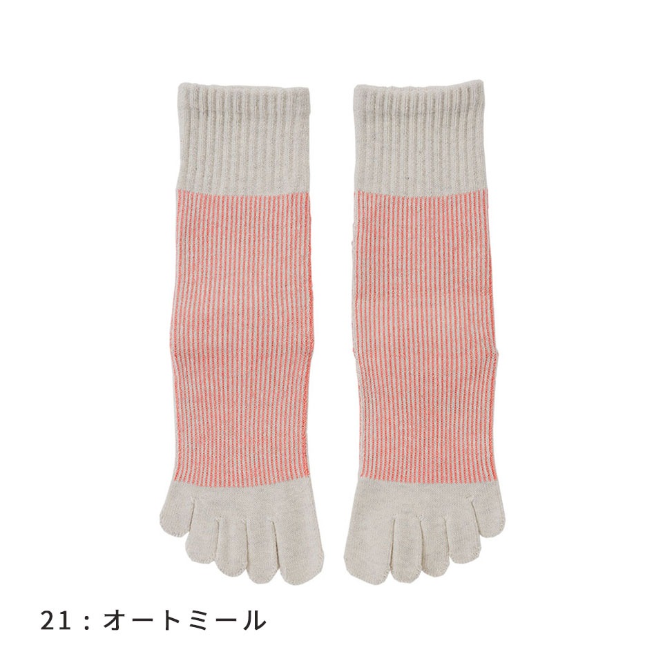 knitido コアグリップ ラメ ピンストライプ ハイクルー 5本指ソックス 23-25cm