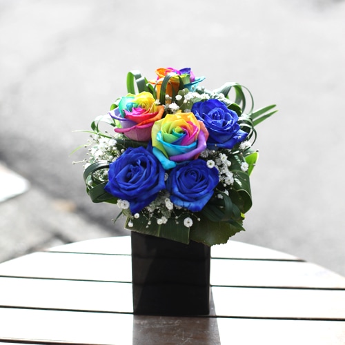 2基✨手毬柄黒陶器✨紫バラ＆アスタープリザアレンジ✨1ケース付きは別料金200円 赤・紫薔薇フラワーアレンジメント（陶器製花器・黒）