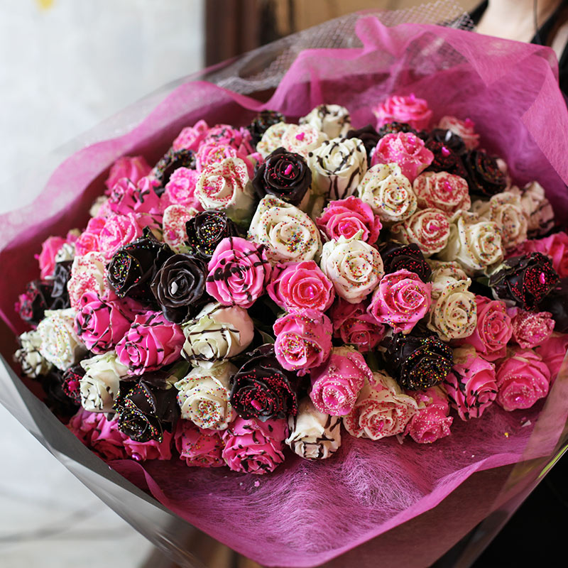 チョコレートローズ 100本の花束 色から探す チョコレート チョコレートローズ 生花類 花束 Roseshop 青いバラ レインボーローズの専門店