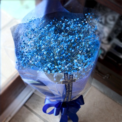 キラキラ青いかすみ草の花束 バラ 生花 かすみ草 花束 Roseshop 青いバラ レインボーローズの専門店