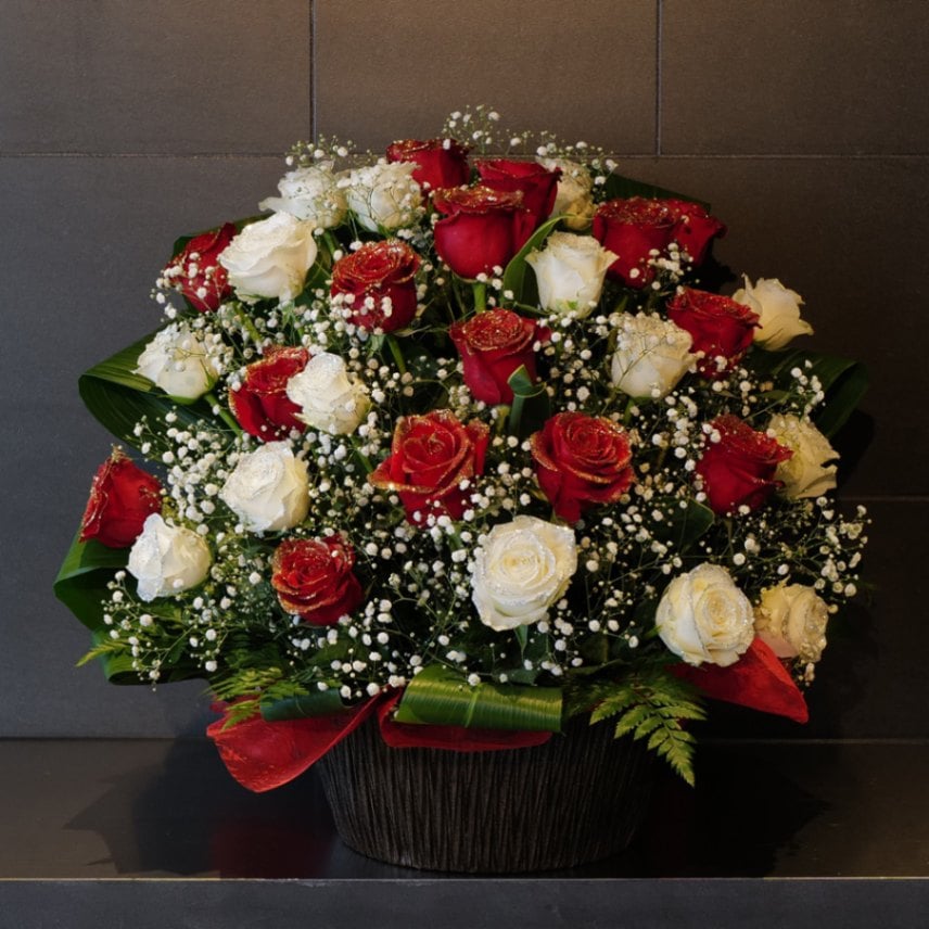 真紅の薔薇フラワーアレンジメント ほほまる 真紅の薔薇フラワーアレンジメント ほほまる