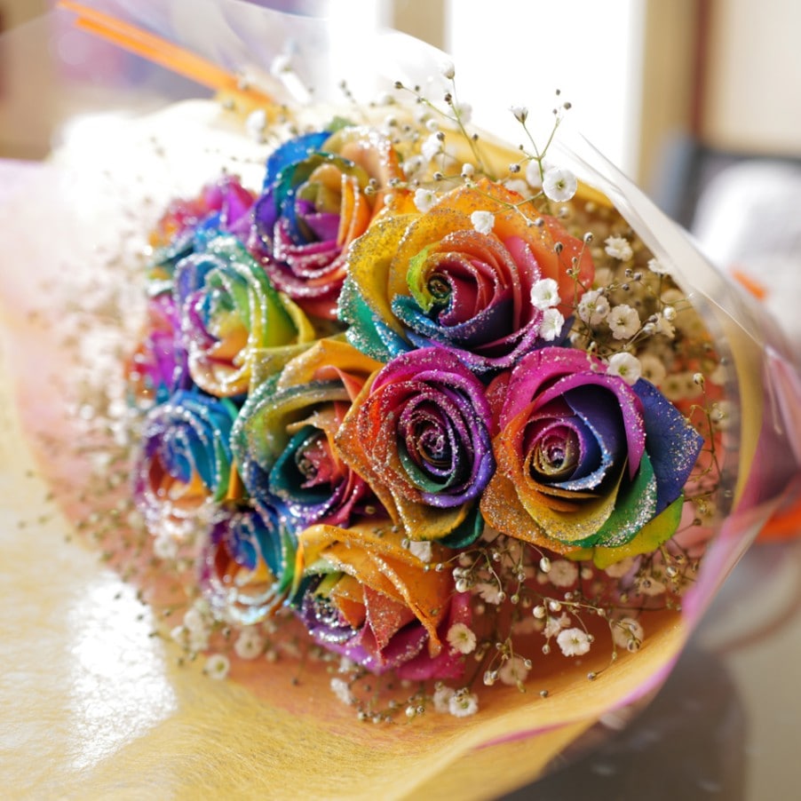 キラキラレインボーローズ　11本の花束