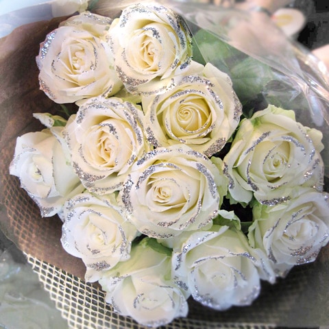 キラキラ白いバラ 11本の花束 | バラ・生花,白いバラ,花束 | ROSESHOP