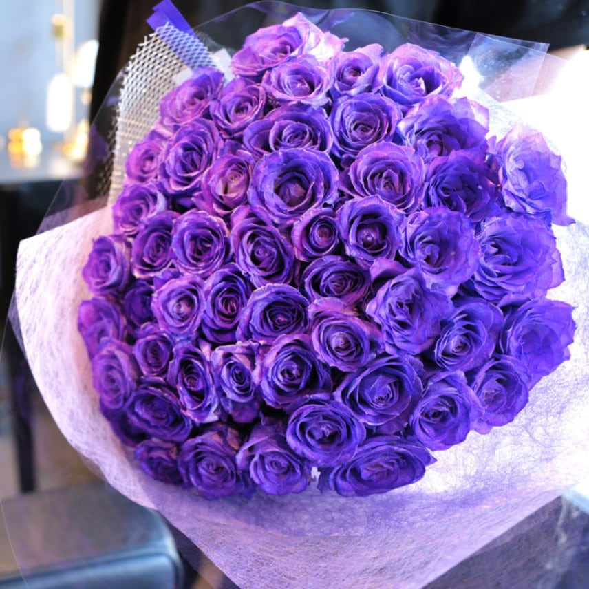 紫のバラ 50本の花束 | 色から探す,紫,紫のバラ,花束 | ROSESHOP 青い