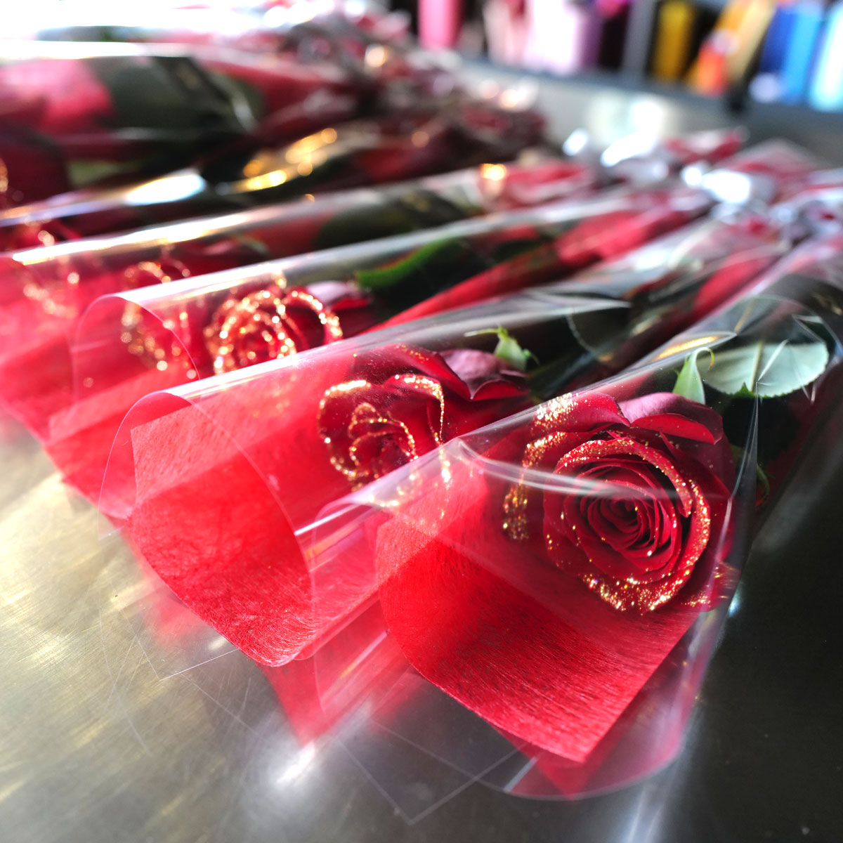 赤薔薇ゴールドラメ 1本ラッピング | 色から探す,赤,赤薔薇ゴールド