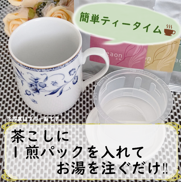 茶こし付きマグカップ(グリーン系)と朝・昼・夜茶の1煎パック×1袋　ギフトセット 宇治茶 茶葉 誕生日 お誕生日 バレンタイン