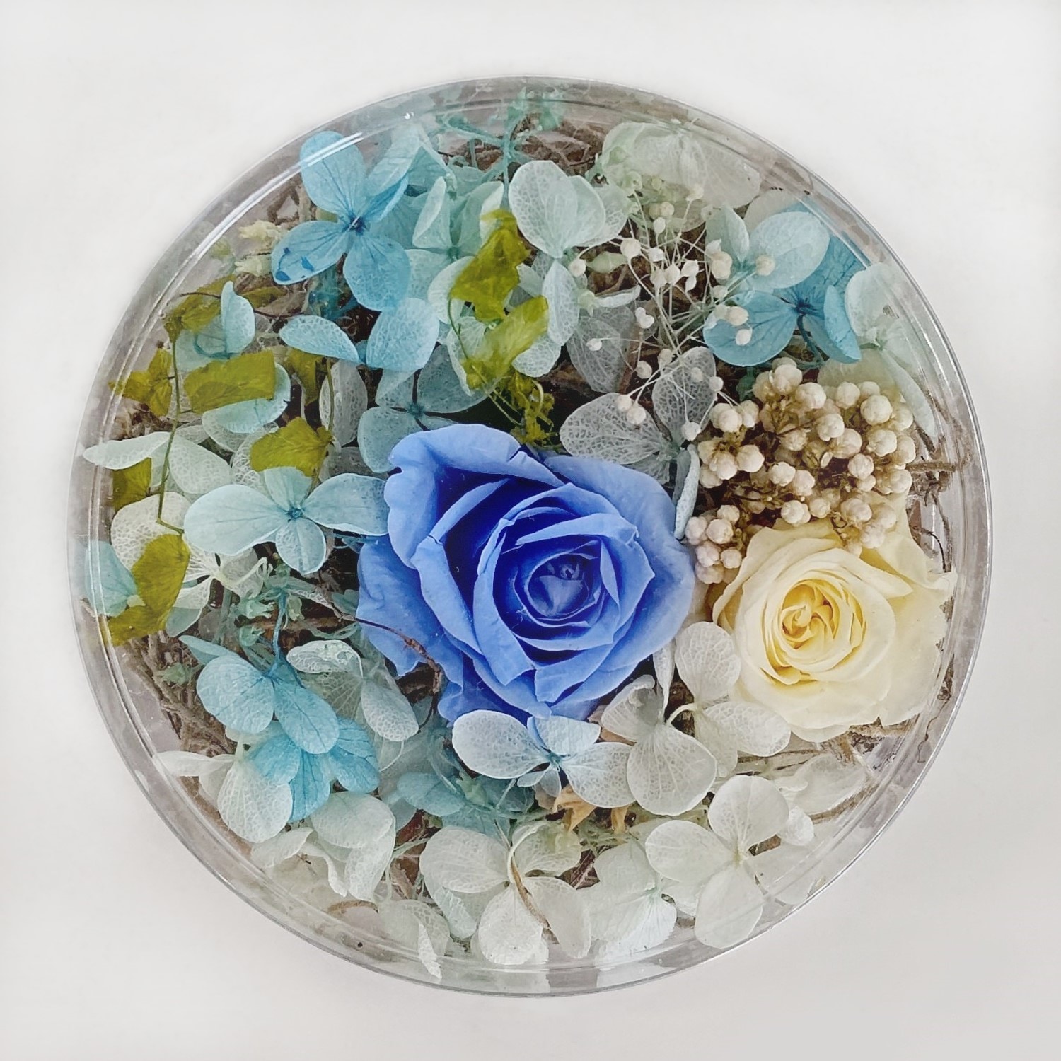 ほうじ茶ティーバッグ(22個入)とプリザーブドフラワー(イエロー・グリーン系)　ギフトセット 宇治茶 ティーバッグ 誕生日 お誕生日 バレンタイン