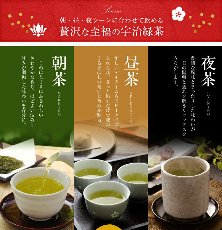 朝茶(25g)・昼茶(25g)・夜茶(23g)セット　高級宇治茶 宇治茶 茶葉 誕生日 お誕生日 御中元