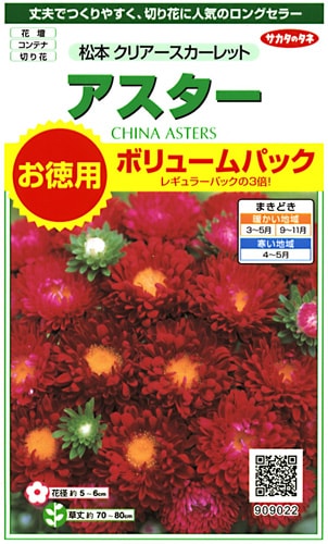 サカタのタネ アスター 松本 クリアスカーレット お徳用ボリュームパック[909022]【取り寄せ注文】※春のみ商品【2026年春種予約商品】 
