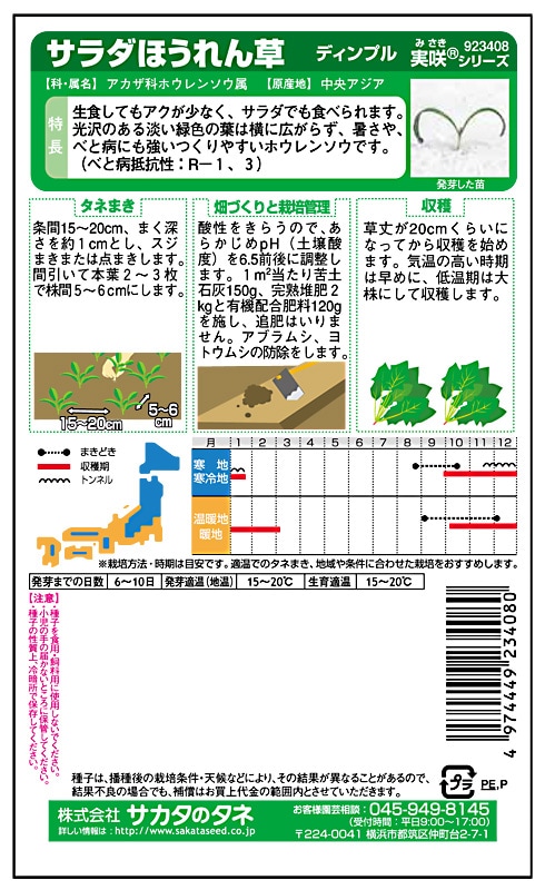 サカタのタネ ホウレンソウ種子 ディンプル サラダほうれんそう