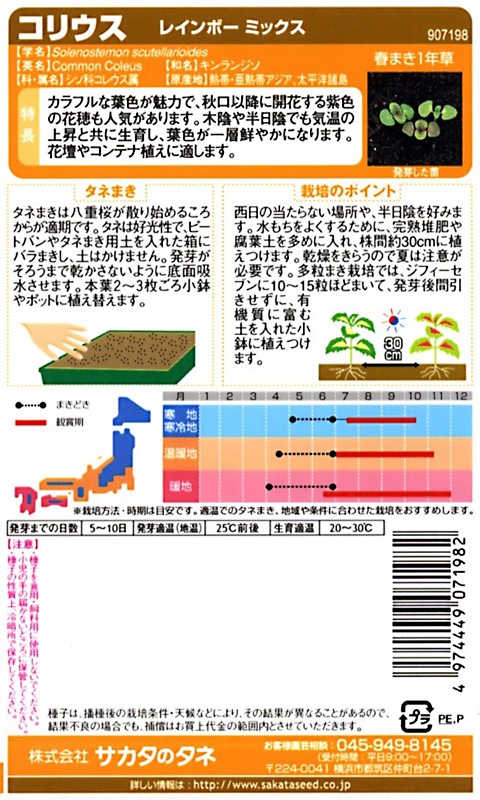 サカタのタネ 実咲200 コリウス レインボー ミックス 小袋[907198