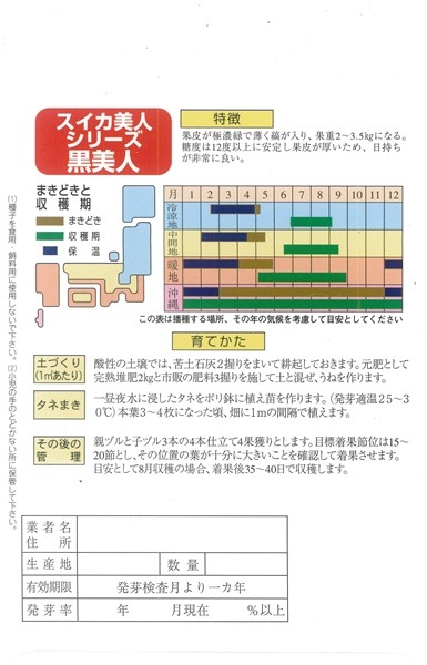 フタバ種苗 F1 スイカ種子 黒美人【取り寄せ注文】＊種子有効