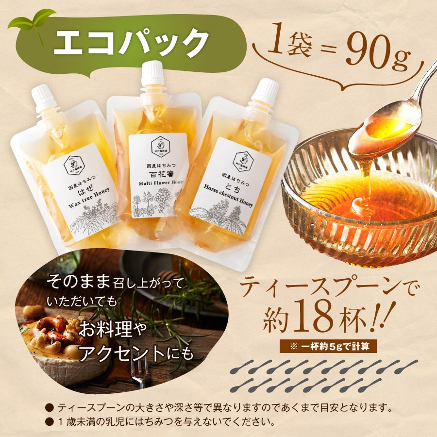【送料無料】国産純粋蜂蜜エコパック3本セット