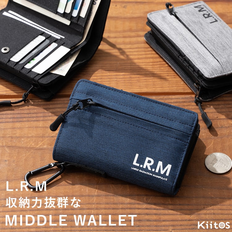 財布 メンズ 二つ折り l字ファスナー ブランド コンパクト ミニ財布 ウォレット おしゃれ L.R.M 小銭入れ カラビナ 高校生 中学生 スポーティー シンプル カードたくさん 軽い カジュアル レディース プレゼント ギフト