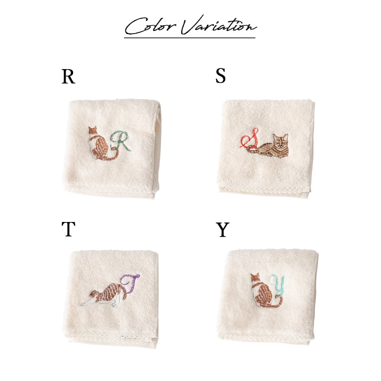 ハンカチ レディース ギフト 今治タオル 猫 ネコ イニシャル 刺繍 25cm プレゼント かわいい おしゃれ 綿 オーガニックコットン 日本製 ブランド お返し お礼 女性 大人 退職 転勤 贈り物