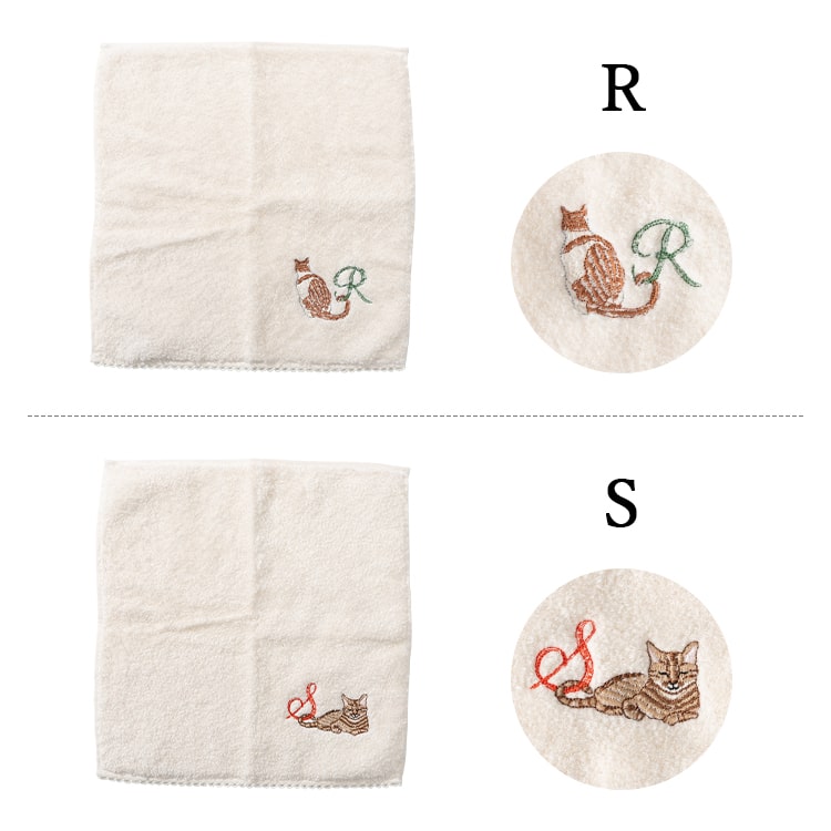 ハンカチ レディース ギフト 今治タオル 猫 ネコ イニシャル 刺繍 25cm プレゼント かわいい おしゃれ 綿 オーガニックコットン 日本製 ブランド お返し お礼 女性 大人 退職 転勤 贈り物