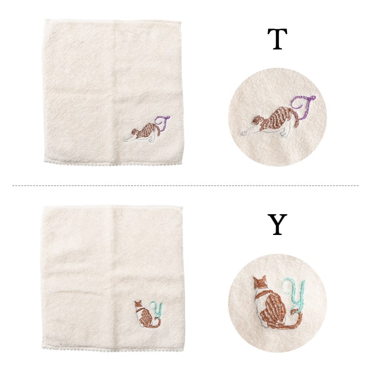 専用】手刺繍入ちっちゃな タオルハンカチ【白猫の毛糸でおめかし