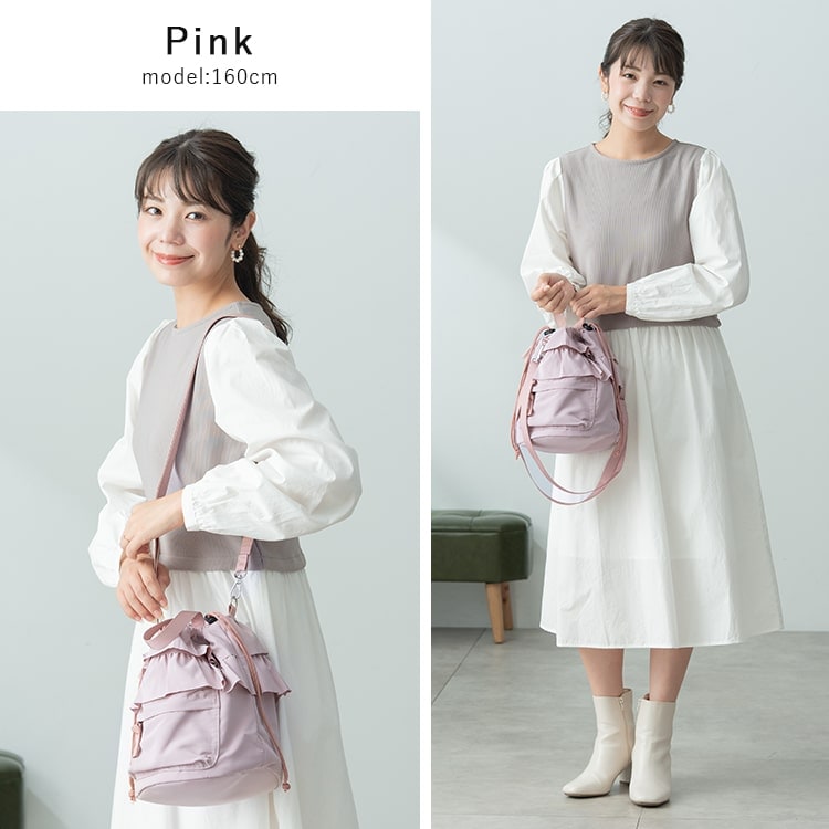 ショルダーバッグ レディース 斜め掛け 大人 巾着 フリル 小さめ 2way