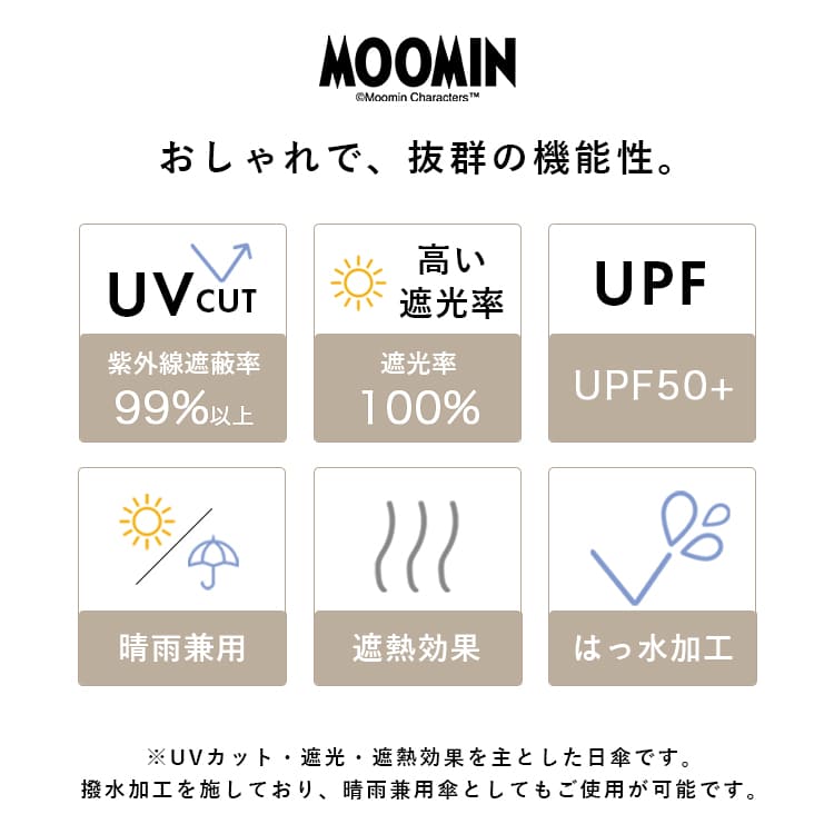 日傘 折りたたみ 軽量 50cm 完全遮光100％ UV 晴雨兼用 ブランド MOOMIN ムーミン ニョロニョロ ポーチ付き 遮熱 撥水加工 upf50+ かわいい おしゃれ 日焼け対策 紫外線対策 6本骨 プレゼント ギフト