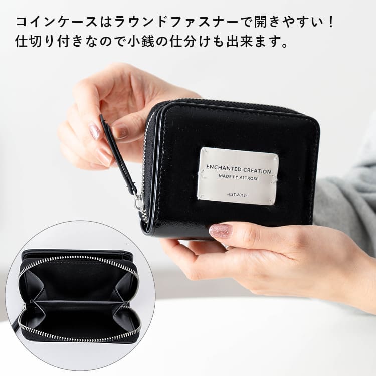財布 レディース 二つ折り 小さめ コンパクト エナメル 光沢 ラウンドファスナー ミニ財布 小銭入れ 仕切り カード入れ 軽量 軽い シンプル おしゃれ 大人 かわいい ブランド プレゼント ギフト