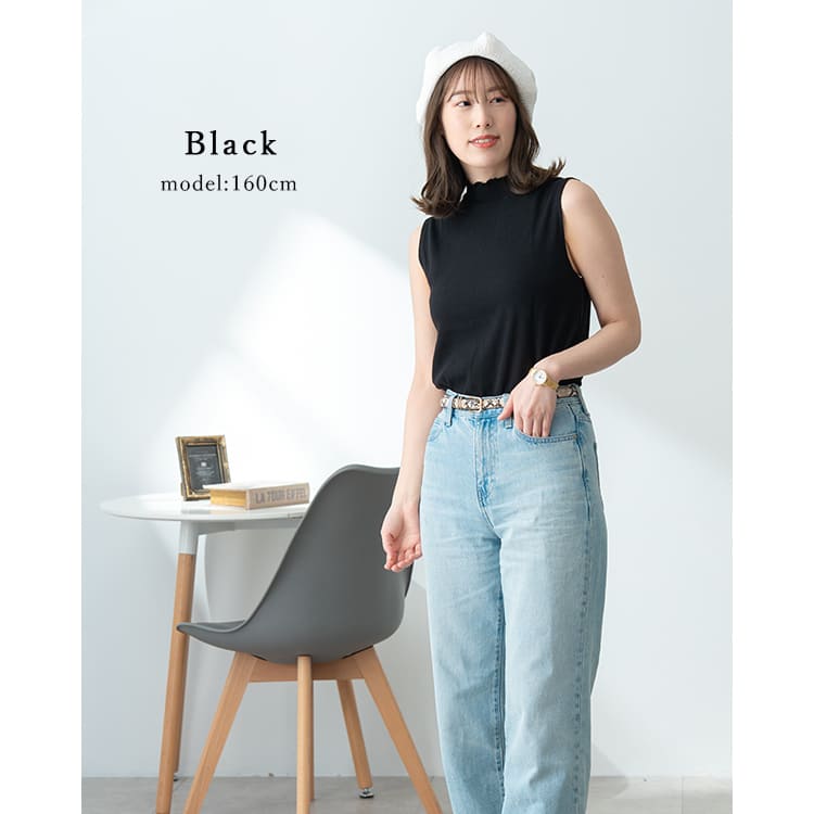 カットソー レディース インナー tシャツ ノースリーブ リブ メロー ハイネック タートルネック タンクトップ 重ね着 レイヤード 春 夏 無地 コットン 綿