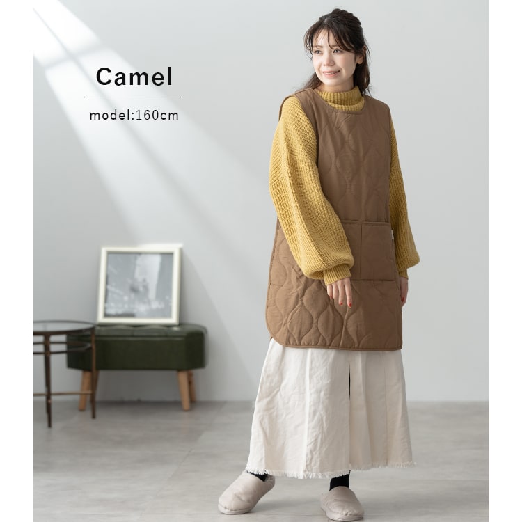 エプロン おしゃれ かぶるだけ チュニック 裏起毛 ボア 撥水 暖かい 防寒 あったか  キルティング 保育士 ノースリーブ ゆったり 大きいサイズ 大人 かわいい ナチュラル シンプル 北欧 ポケット 春 秋 冬 プレゼント クリスマス ギフト