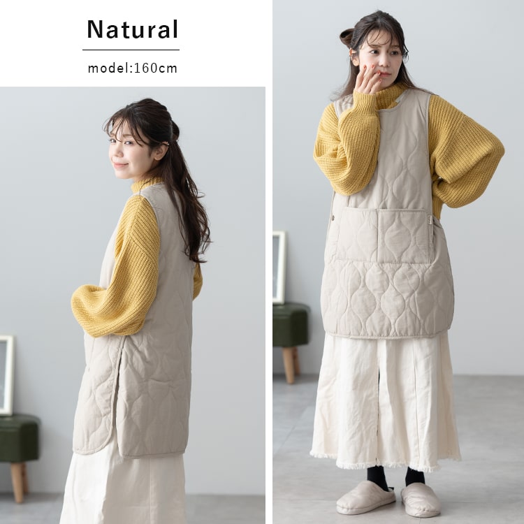 エプロン おしゃれ かぶるだけ チュニック 裏起毛 ボア 撥水 暖かい 防寒 あったか  キルティング 保育士 ノースリーブ ゆったり 大きいサイズ 大人 かわいい ナチュラル シンプル 北欧 ポケット 春 秋 冬 プレゼント クリスマス ギフト
