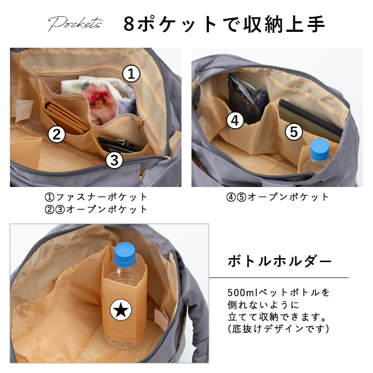 トートバッグ レディース a4 超軽量 ファスナー付き マザーズバッグ 肩掛け 太持ち手 8ポケット ポケットたくさん 大きめ 大容量 旅行 通勤 通学 プレゼント ギフト