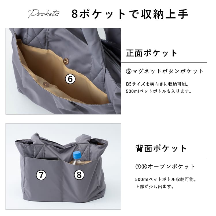 トートバッグ レディース a4 超軽量 ファスナー付き マザーズバッグ 肩掛け 太持ち手 8ポケット ポケットたくさん 大きめ 大容量 旅行 通勤 通学 プレゼント ギフト