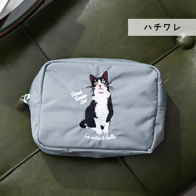 ポーチ 小物入れ 刺繍 アニマル 動物 かわいい おしゃれ 自立 仕切り 大きめ 化粧ポーチ コスメポーチ マチあり スクエア 長方形 旅行 プレゼント ギフト