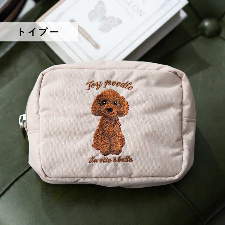 ポーチ 小物入れ 刺繍 アニマル 動物 かわいい おしゃれ 自立 仕切り 大きめ 化粧ポーチ コスメポーチ マチあり スクエア 長方形 旅行 プレゼント ギフト