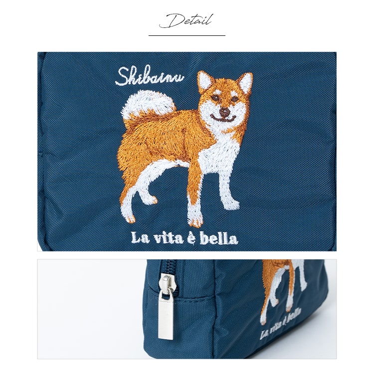 ポーチ 小物入れ 刺繍 アニマル 動物 かわいい おしゃれ 自立 仕切り 大きめ 化粧ポーチ コスメポーチ マチあり スクエア 長方形 旅行 プレゼント ギフト