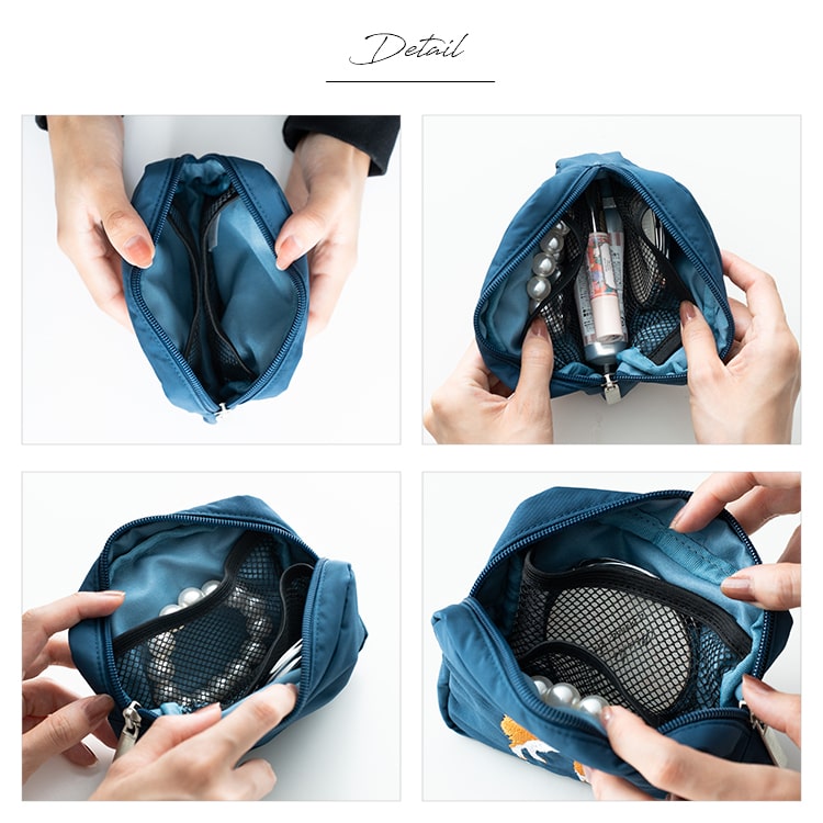 ポーチ 小物入れ 刺繍 アニマル 動物 かわいい おしゃれ 自立 仕切り 大きめ 化粧ポーチ コスメポーチ マチあり スクエア 長方形 旅行 プレゼント ギフト