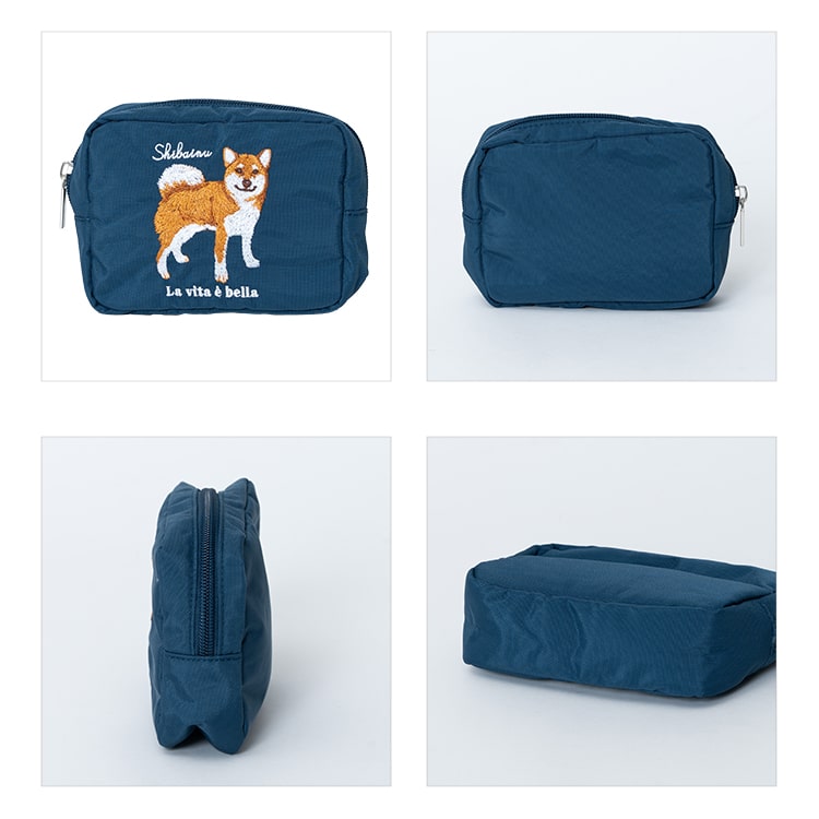 ポーチ 小物入れ 刺繍 アニマル 動物 かわいい おしゃれ 自立 仕切り 大きめ 化粧ポーチ コスメポーチ マチあり スクエア 長方形 旅行 プレゼント ギフト