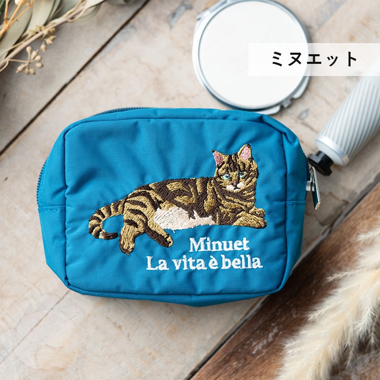 ポーチ 小物入れ 刺繍 アニマル 動物 かわいい おしゃれ 自立 仕切り 大きめ 化粧ポーチ コスメポーチ マチあり スクエア 長方形 旅行 プレゼント ギフト