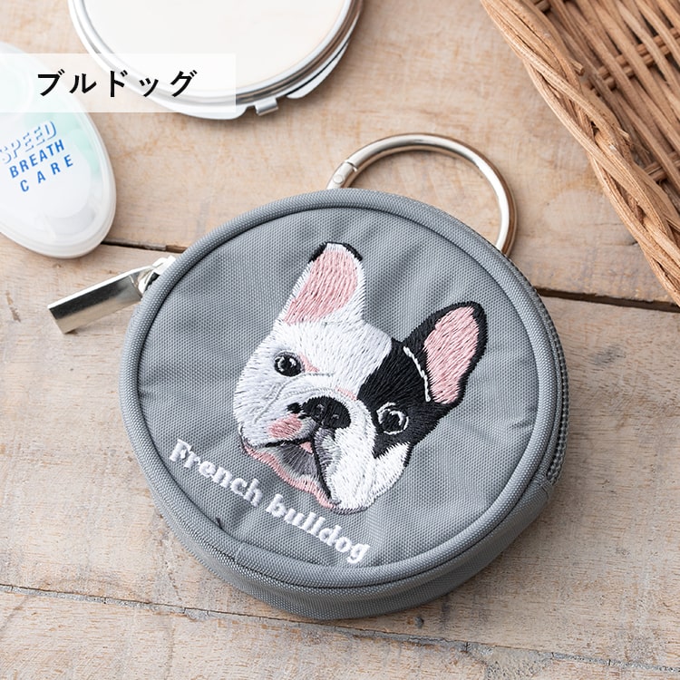 ポーチ 小物入れ 小さめ 刺繍 アニマル 動物 ラウンド 丸型 ミニポーチ カラビナ バッグチャーム かわいい おしゃれ コインポーチ プレゼント ギフト