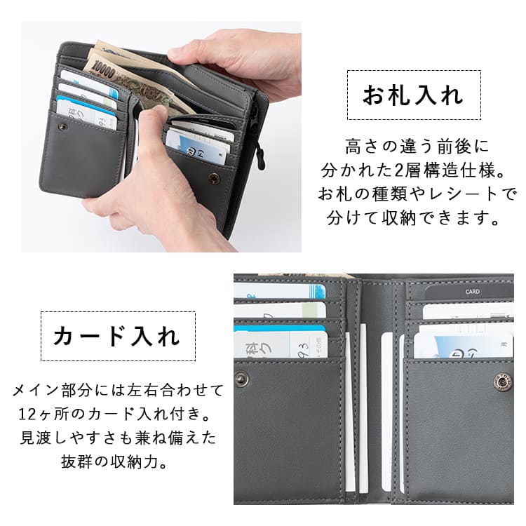 財布 メンズ 二つ折り l字ファスナー ブランド コンパクト ミニ財布 ウォレット おしゃれ L.R.M 小銭入れ カラビナ 高校生 中学生 バイカラー カードたくさん 軽い カジュアル レディース プレゼント ギフト