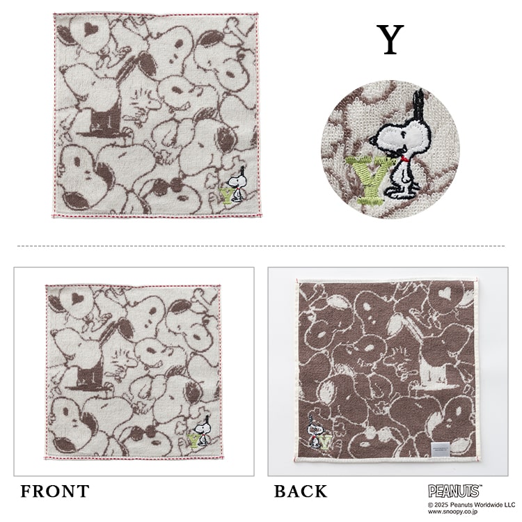 タオルハンカチ ブランド スヌーピー キャラクター イニシャル 刺繍 レディース メンズ ギフト プレゼント 綿100 コットン かわいい おしゃれ 25cmx25cm