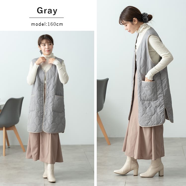 綺麗な水色キルティングロングベストサイズ4240 エプロン タブリエ ロング ベスト レディース 前開き 撥水加工